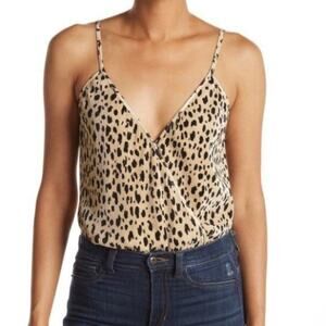 WAYF Cream & Black Cheetah Print Surplice Ribbed Camisole Bodysuit NEW Large